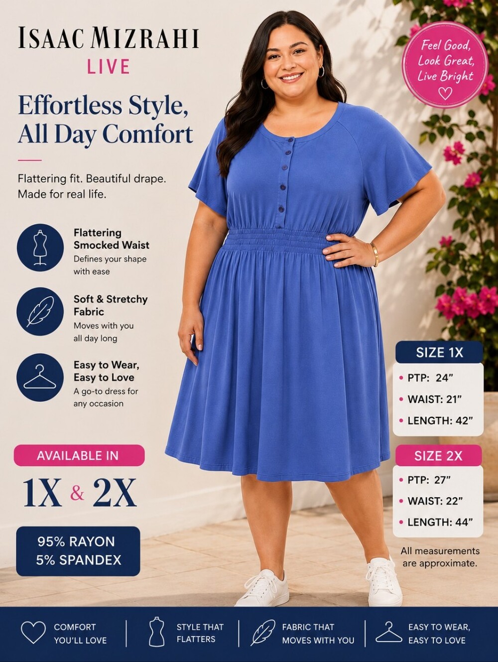 Isaac Mizrahi Blue Button-Front Midi Dress